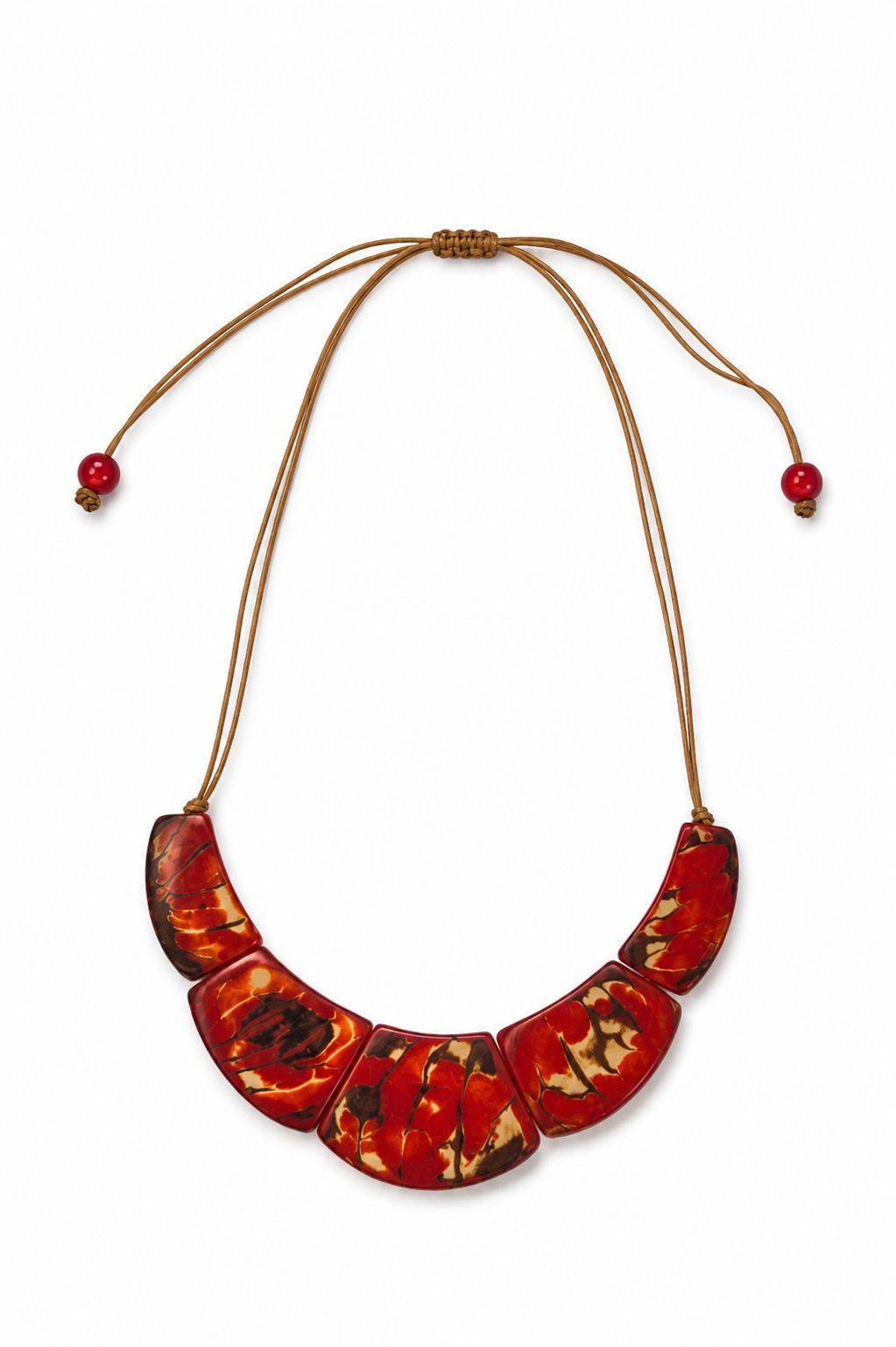Conjunto de Collar y Pendientes de Tagua con Asaí – Rojo y Naranja