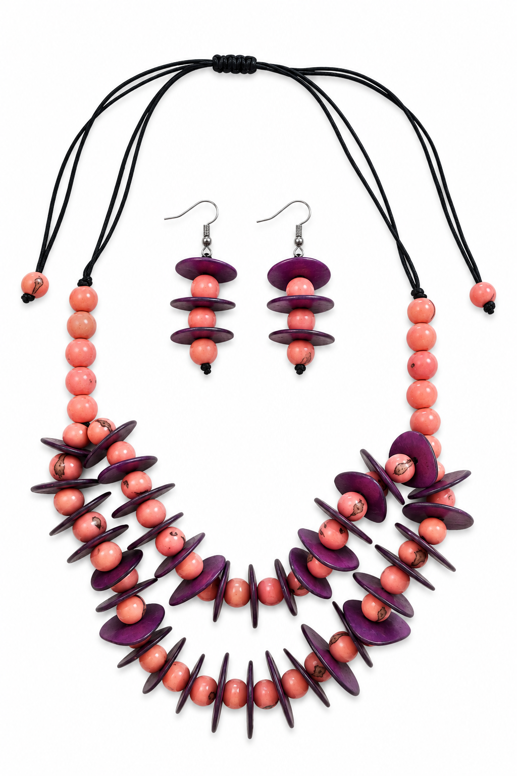 Conjunto Collar Cascada y Pendientes de Tagua y Asaí