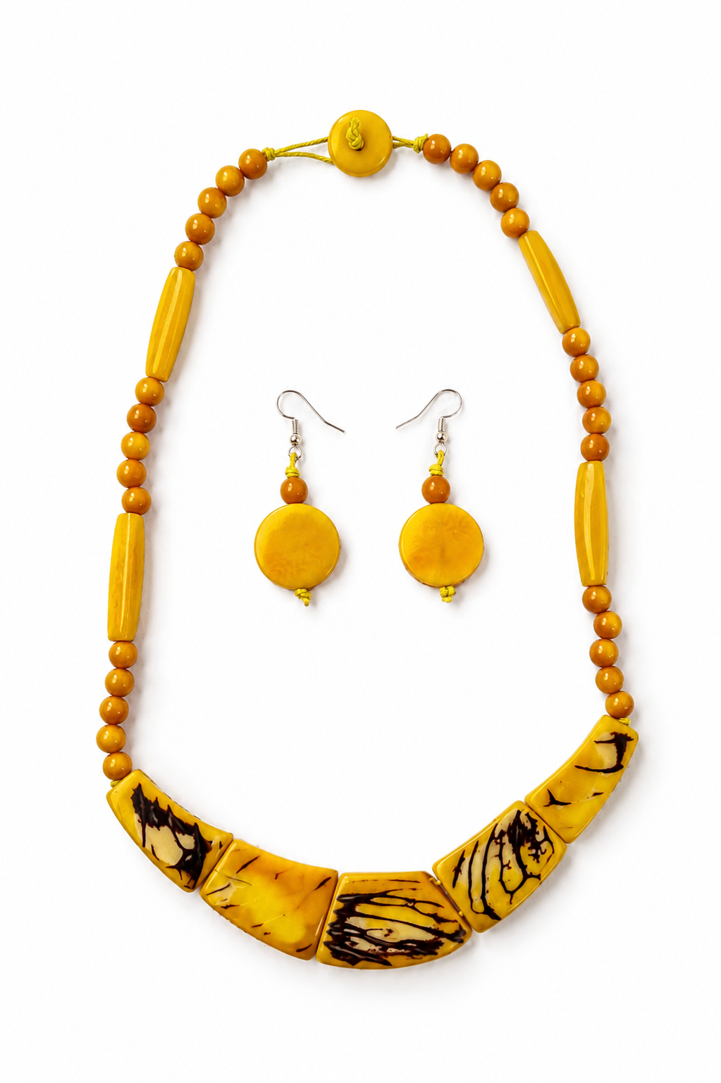 Conjunto de Collar y Pendientes de Tagua con Asaí – Amarillo