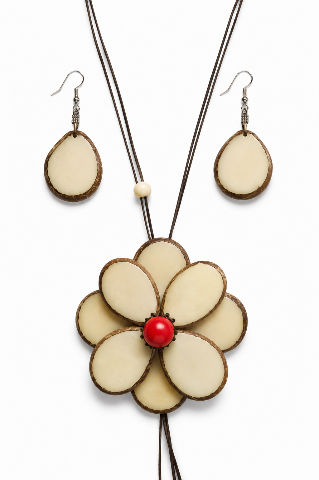 Conjunto Collar Flor y Pendientes de Tagua Artesanal