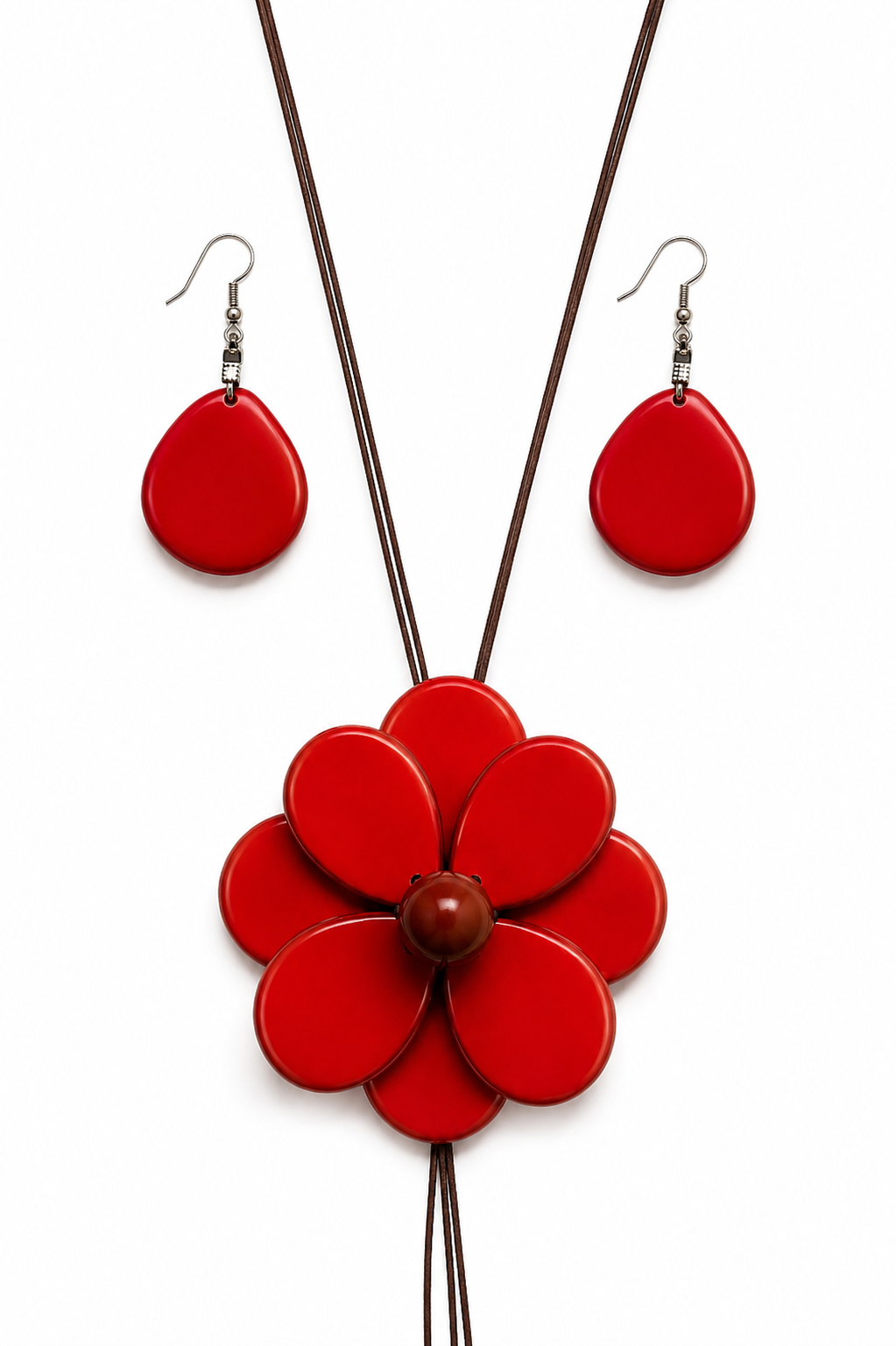 Conjunto Collar Flor y Pendientes de Tagua Artesanal
