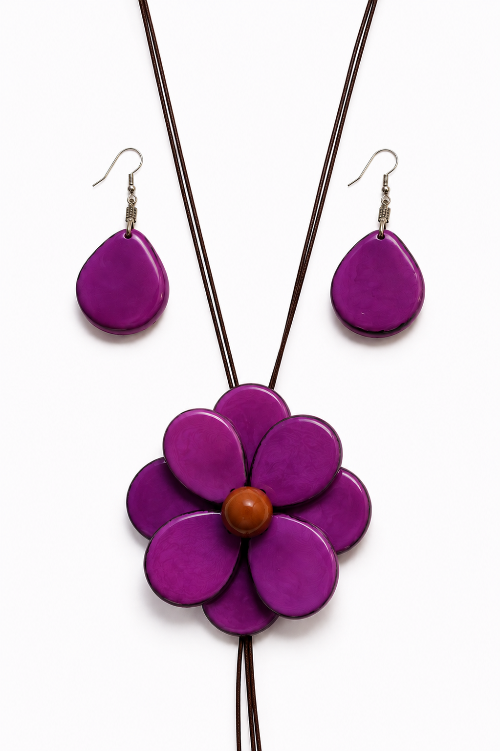Conjunto Collar Flor y Pendientes de Tagua Artesanal