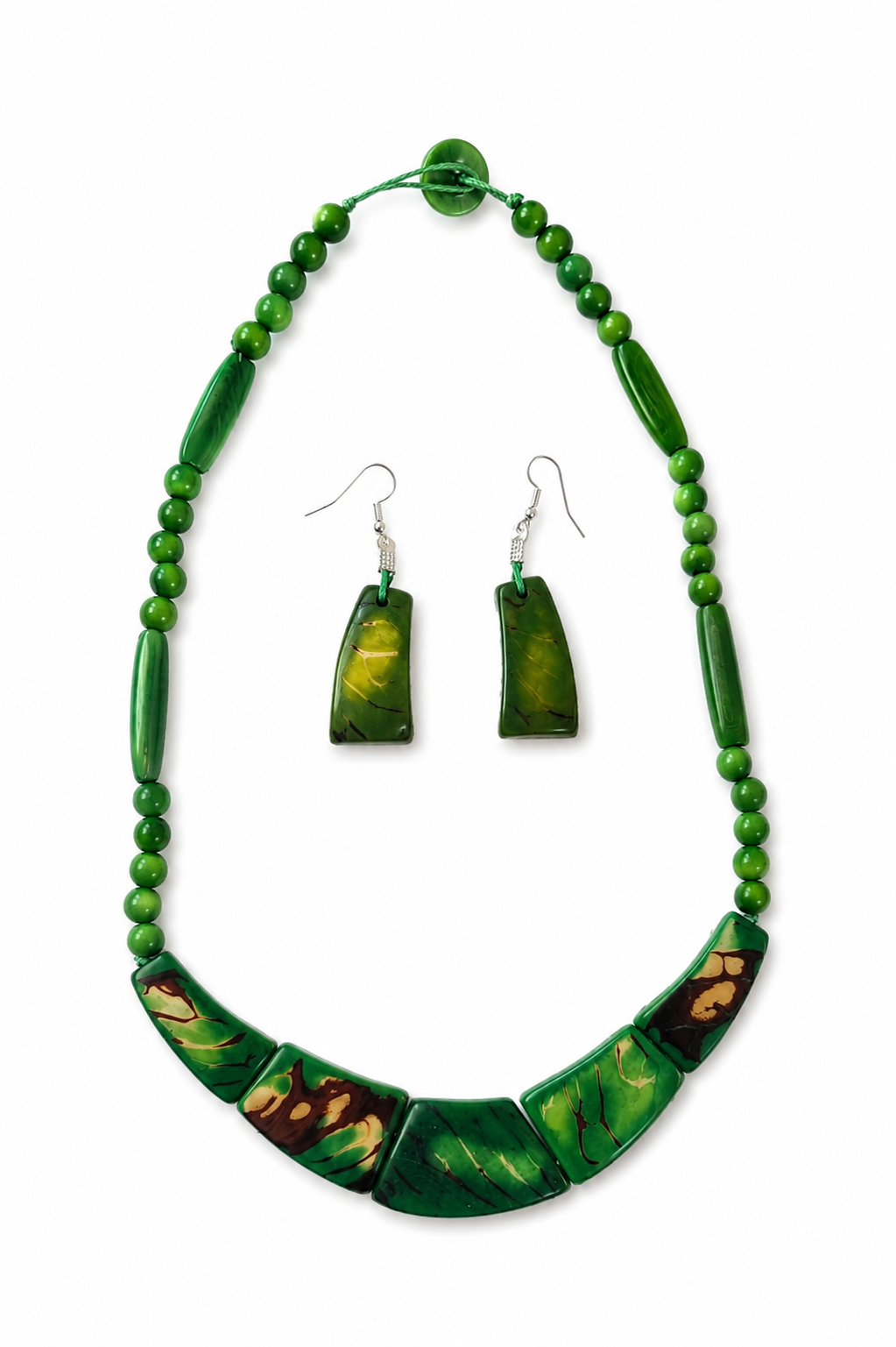 Conjunto de Collar y Pendientes de Tagua con Asaí – Verde