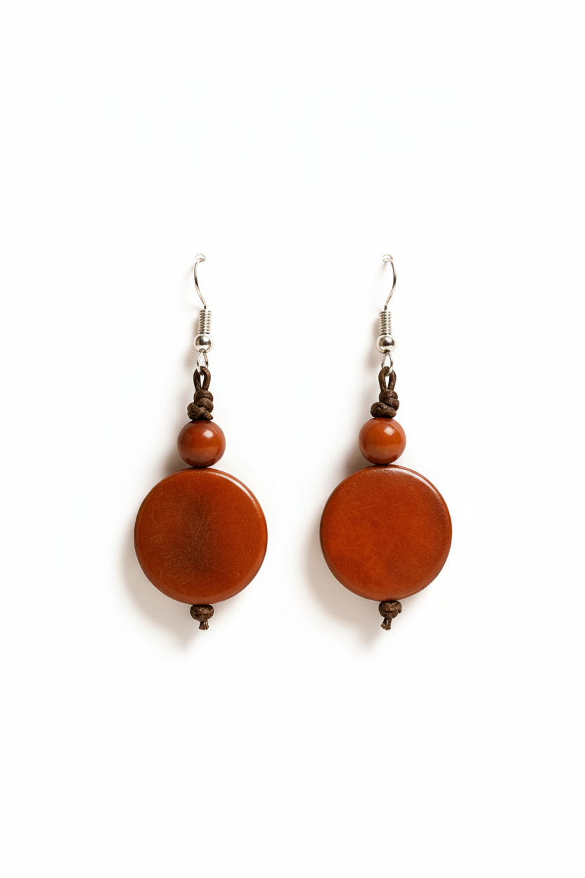 Pendientes redondos de tagua – Marfil vegetal artesanal