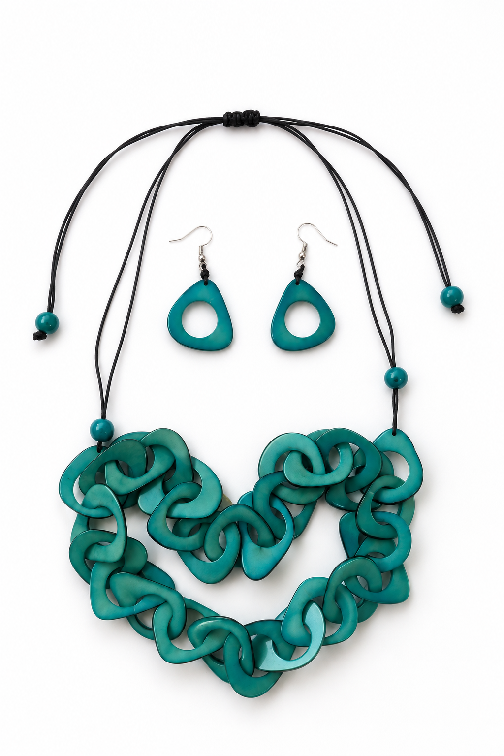 Conjunto de Collar y Pendientes de Tagua con Asaí – Turquesa