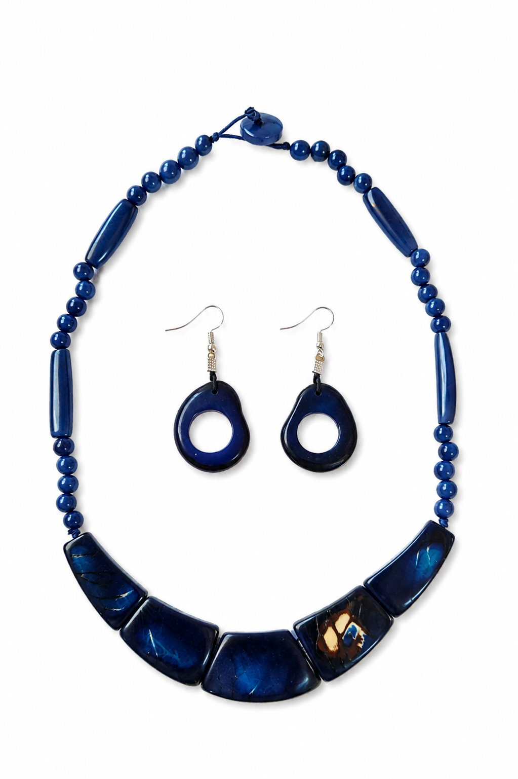 Conjunto de Collar y Pendientes de Tagua con Asaí – Azul