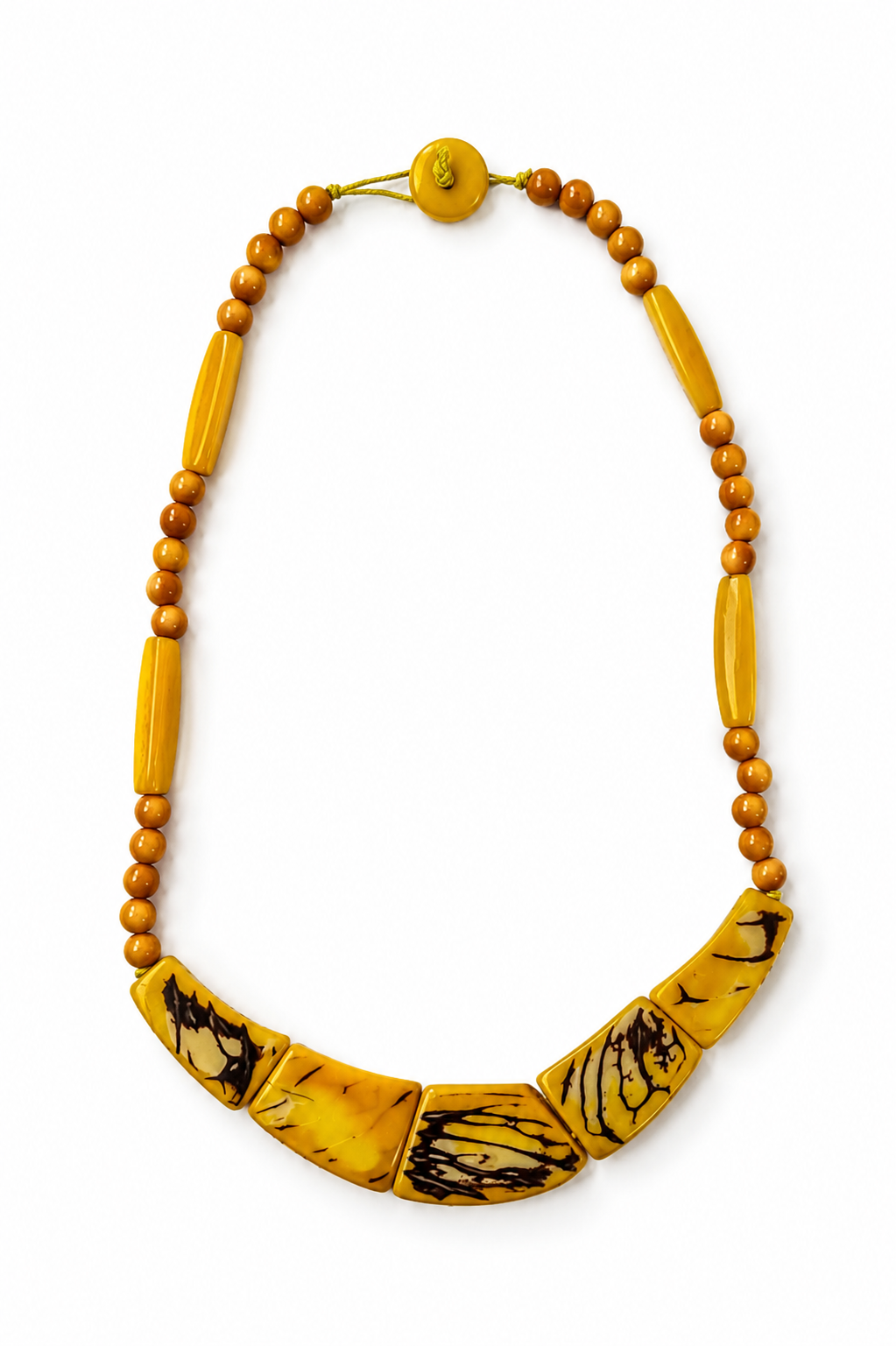 Conjunto de Collar y Pendientes de Tagua con Asaí – Amarillo