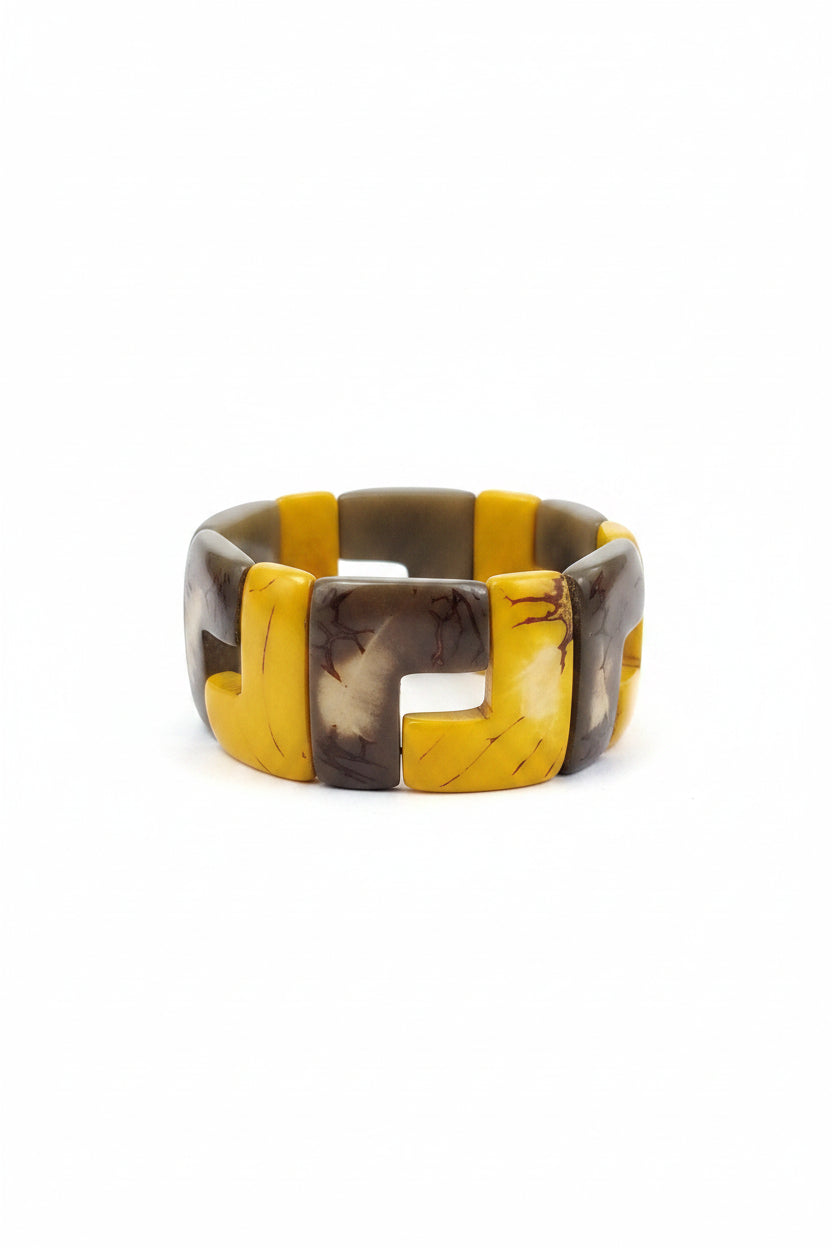 Pulsera de Tagua Geométrica Amarilla y Marrón